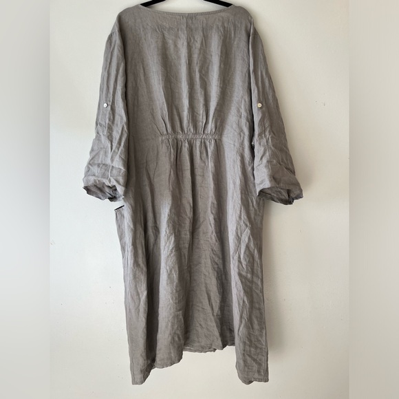 Sold Terzo Millennio Short Sleeve Linen Midi Lagenlook Midi Dress Gray - XL - Picture 8 of 12